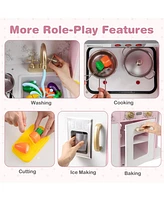 Wooden Kitchen Playset with Ice Maker and Sounds for Ages 3+