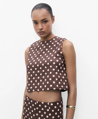 Mango Women's Polka-Dot Linen Crop Top