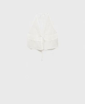 Mango Women's Bow Closure Ramie Crop Top