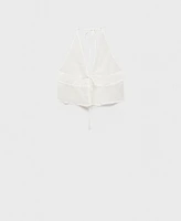 Mango Women's Bow Closure Ramie Crop Top