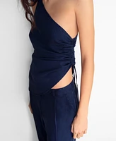 Mango Women's Gathered Side Denim-Effect Top
