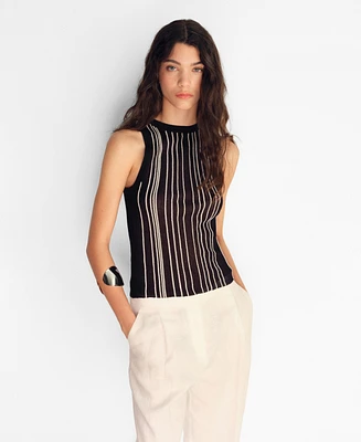 Mango Women's Striped Halter-Neck Knitted Top