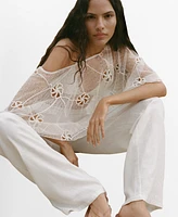 Mango Women's Embroidered Flower Top