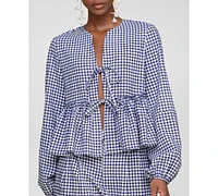 Avec Les Filles Women's Linen-Blend Tie-Front Blouse