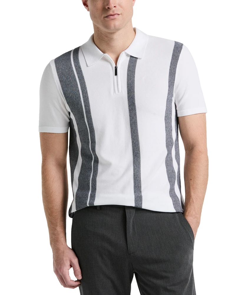 Perry Ellis Men's Stripe Zip Polo Shirt
