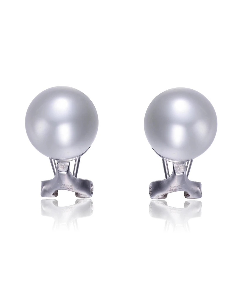 Sterling Silver White Gold Plating with Clear Cubic Zirconia & White Pearl Earrings