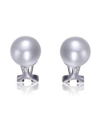 Sterling Silver White Gold Plating with Clear Cubic Zirconia & White Pearl Earrings