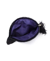 Adornia Navy Raffia Moon Clutch