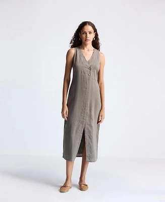 Reistor Straight Dress with Front Slit Dark Green Hemp