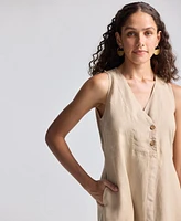 Reistor Women's Straight Dress with Front Slit Neutral Beige Hemp