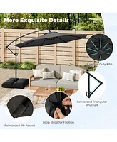 Gymax 10 Ft Solar Offset Hanging Umbrella Patio Cantilever w/ 32 Led Lights