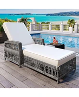 Mondawe Outdoor Wicker Lounge with Armrests, Patio Adjustable Recliner Soft Removable Cushions