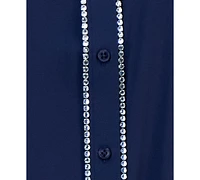 Jm Collection Women's Solid Embellished Button Blouse, Exclusively at Macy's