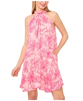 CeCe Women's High Neck Floral A-Line Dress