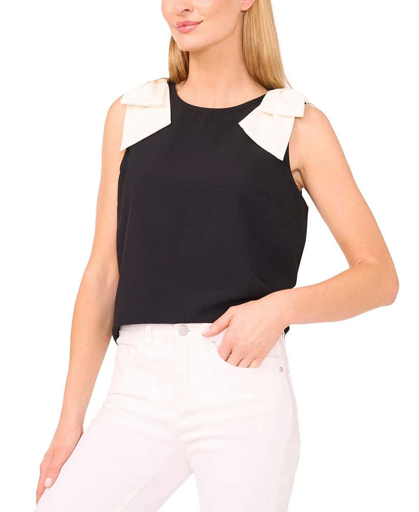 CeCe Women's V-Neck Contrast-Bow Sleeveless Top
