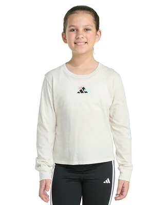 adidas Big Girls Long-Sleeve Regular-Fit Heather Logo Graphic T-Shirt