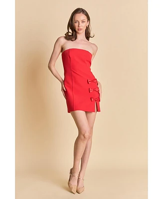 endless rose Women's Strapless Bow Accent Mini Dress