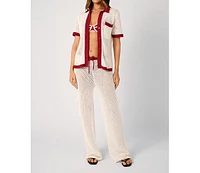 WeWoreWhat Women's Oversized Crochet Button-up Shirt