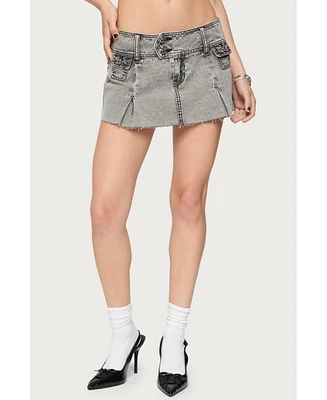 Edikted Women's Vintage Washed Denim Mini Skort