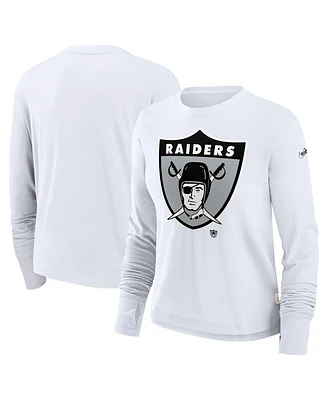 Nike Women's White Las Vegas Raiders Large Logo Cropped Long Sleeve Fashion T-Shirt