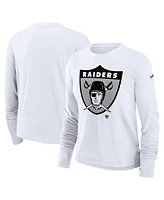 Nike Women's White Las Vegas Raiders Large Logo Cropped Long Sleeve Fashion T-Shirt