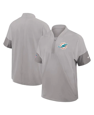 Nike Men's Gray Miami Dolphins Sideline Short Sleeve Quarter-Zip Performance Coach Jacket