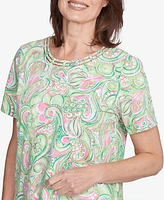 Alfred Dunner Petite Abstract Scroll Crew Neck Top