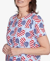 Alfred Dunner Petite Flag Heart Top with Side Ruching