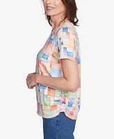 Alfred Dunner Petite Color Block Tile Top with Side Ruching