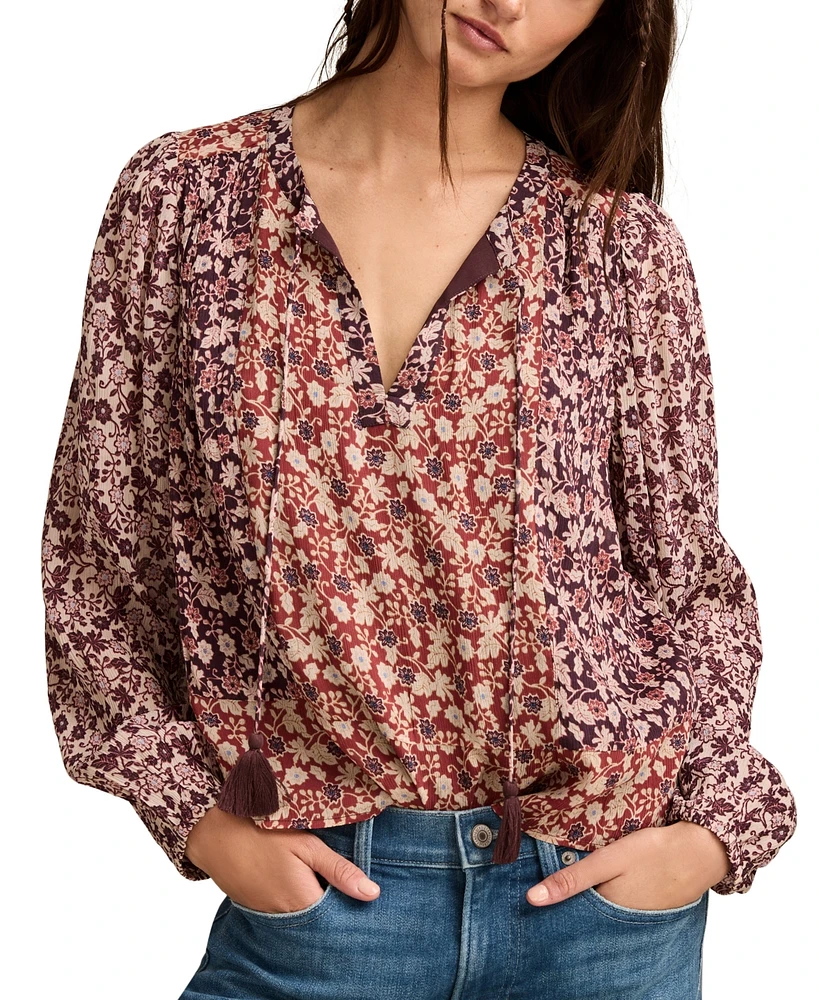 Lucky Brand Women's Printed Long-Sleeve Boho Blouse