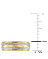 Men's Polished & Brush Textured Finish Wedding Band 14k Two-Tone Gold