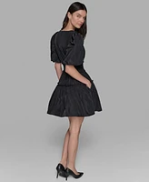 Karl Lagerfeld Paris Women's Short-Sleeve Taffeta Fit & Flare Dress