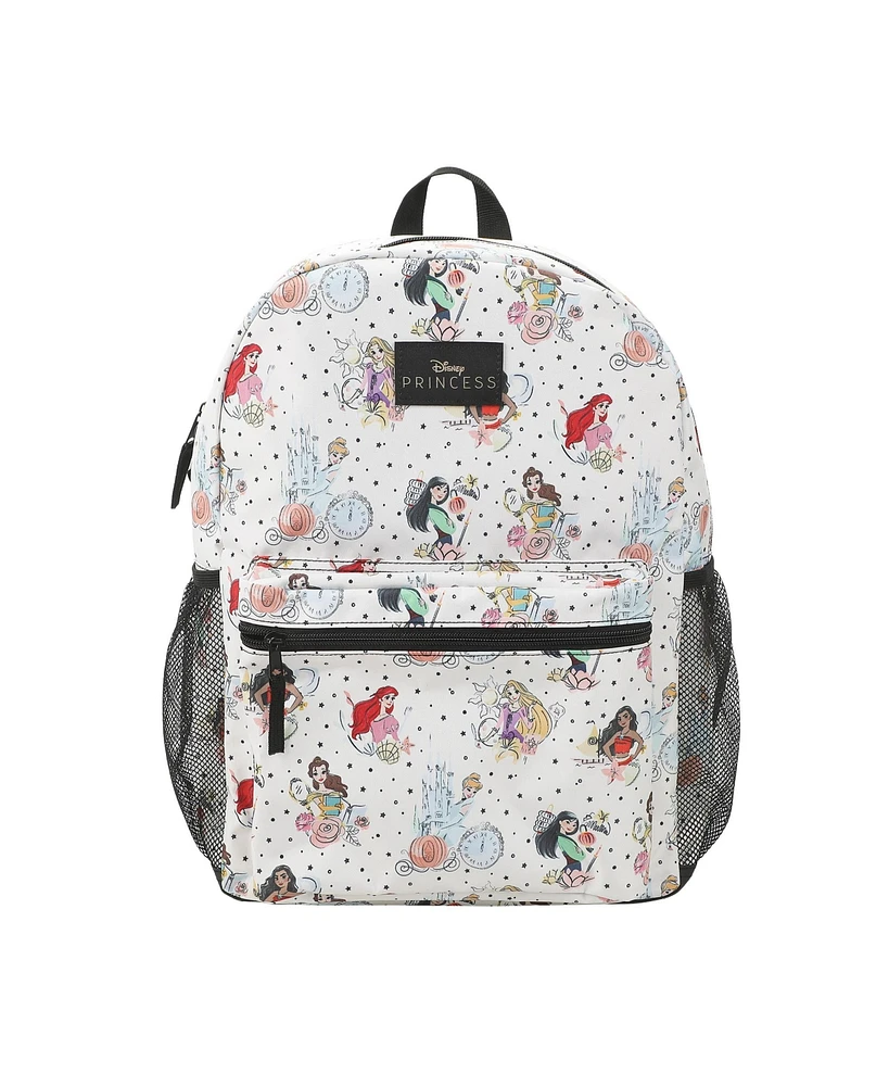 Disney Princess Characters All-Over Print 16” White Backpack for Girls