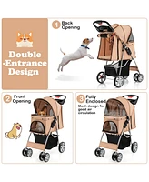 Gymax Folding Pet Stroller 4-Wheel Pet Travel Carrier w/Storage Basket