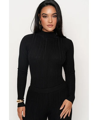 Jluxlabel Women's Ribbed Mock Neck Top