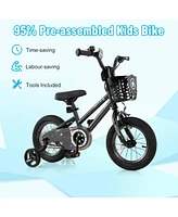 12 Inch Kids Bike with Basket and Training Wheels for Children Aged 3-8 Years Old