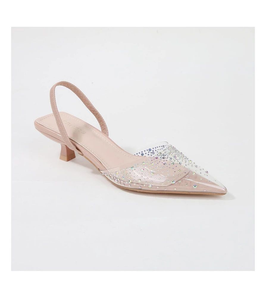 Mabel Clear Rhinestone Kitten Heels