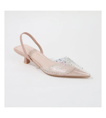 Mabel Clear Rhinestone Kitten Heels