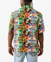 True Religion Men's Short Sleeve Allover Print Camp Shirt