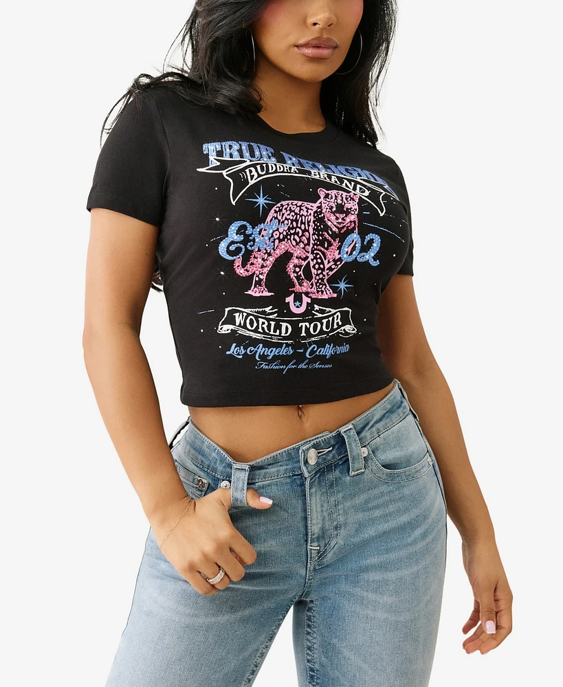 True Religion Women's Crystal Leopard Baby T-Shirt