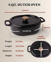 Alva Nori 6 Qt. Oval Enameled Cast Iron Dutch Oven with Lid - Pfas, Pfoa & Ptfe Free - Heavy-Duty Naturally Nonstick Cookware