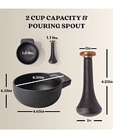 Alva Nori 4" Enameled Cast Iron Mortar and Pestle - 2-Cup Capacity with Textured Interior - Pfas-Free Heavy-Duty Spice Grinder