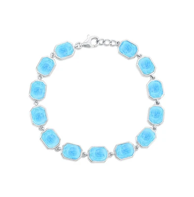 Caribbean Treasures Sterling Silver, Octagon Larimar Link Bracelet