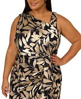 Adrianna Papell Plus Foil-Print Asymmetric Gown
