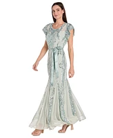 R & M Richards Women's Short-Sleeve Sequined Gown
