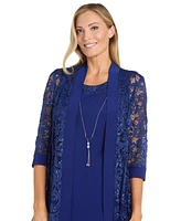 R & M Richards Women's 2-Pc. Sequined Lace Jacket Necklace Dress Set