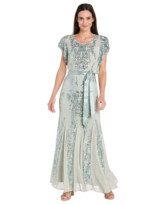 R & M Richards Women's Short-Sleeve Sequined Gown