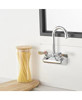 Greenspring Double Handle Wall Mount Kitchen Faucet Standard Kitchen Faucet With Swivel Spout 4" Center in Polished Chrome