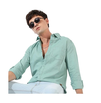 Campus Sutra Men's Solid Aqua Green Regular Fit Casual Shirt