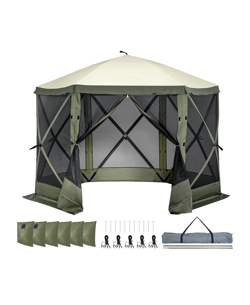 Quick Set Pop Up Screen Tent 6 Sided Canopy with Privacy Cloths and Mesh Windows
